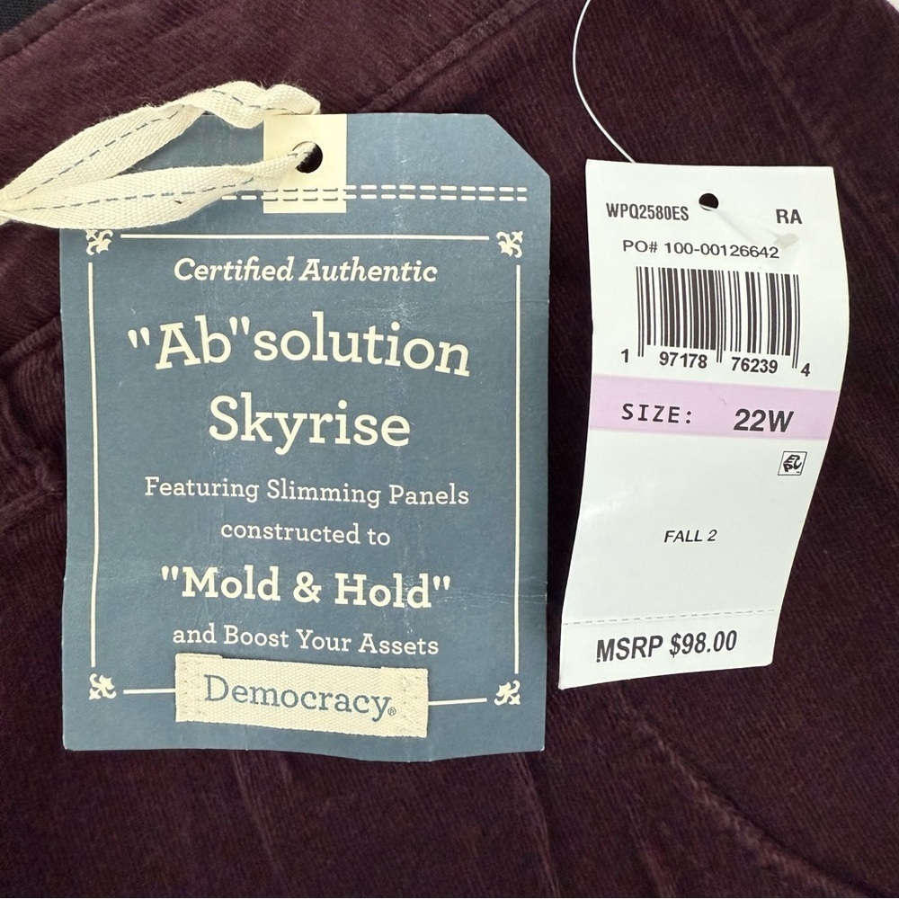 Women’s Democracy "Ab"solution Skyrise Wide Leg Corduroy Pants Tulip Hem 22W - Picture 12 of 16